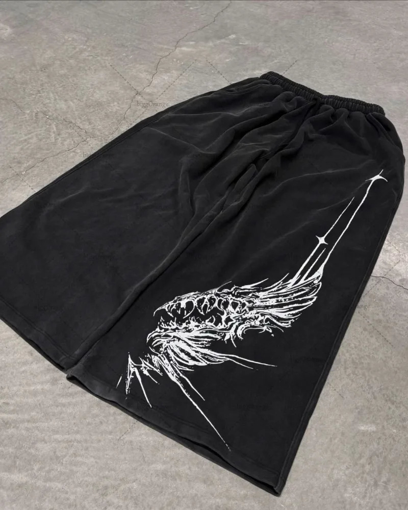 Gothic punk Harajuku Y2K clothing street retro pattern print casual wide leg mens hiphop trend backpack sports pants 241206