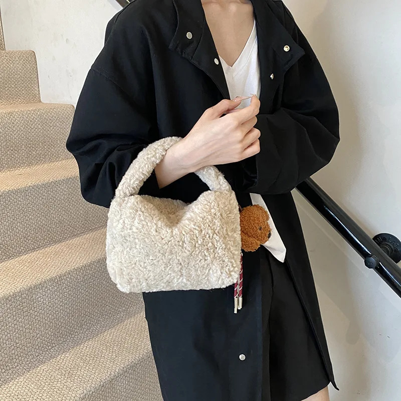 Plush Wool Handbag Fashion Trend Cute Casual Shoulder Messenger Womens Bag 241205