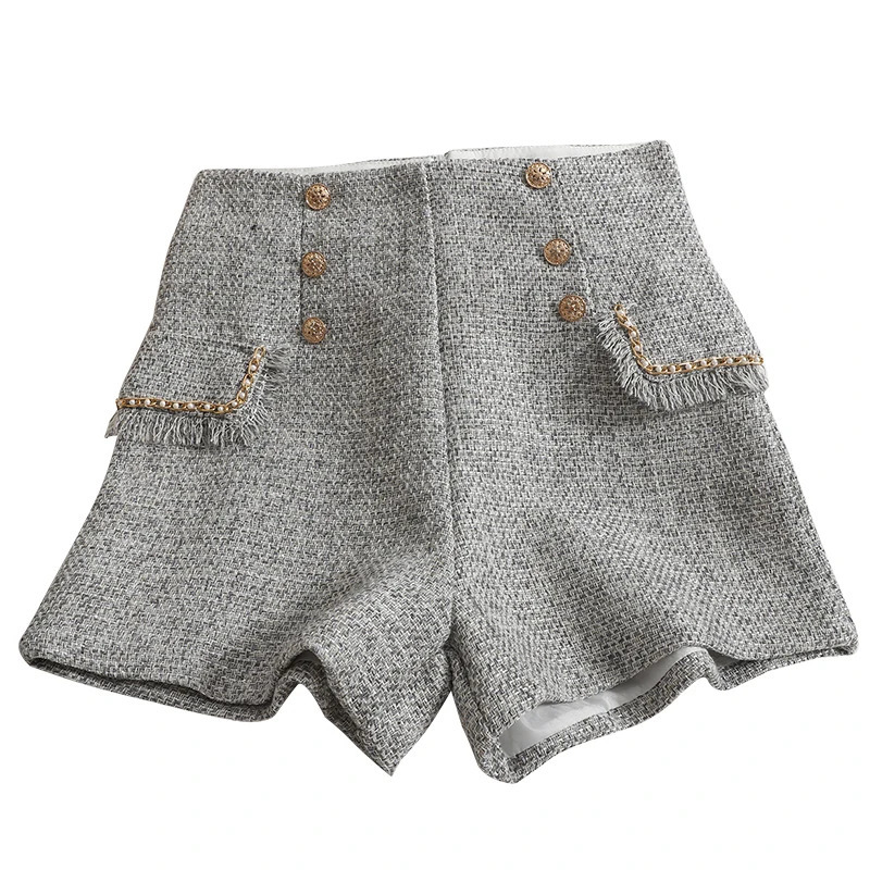 Womens 2025 Autumn/Winter Double Chest Shorts Womens Coarse Floral Wide Leg Shorts Womens High Waist Loose Shorts I519 241206