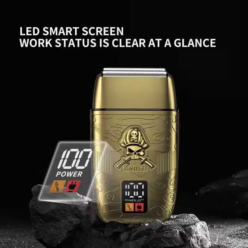 Original Kemei Full Metal Hair Beard Electric Shaver For Men Bald Head Electric Razor Rechargeable Barber Shaving MachineXJ241207