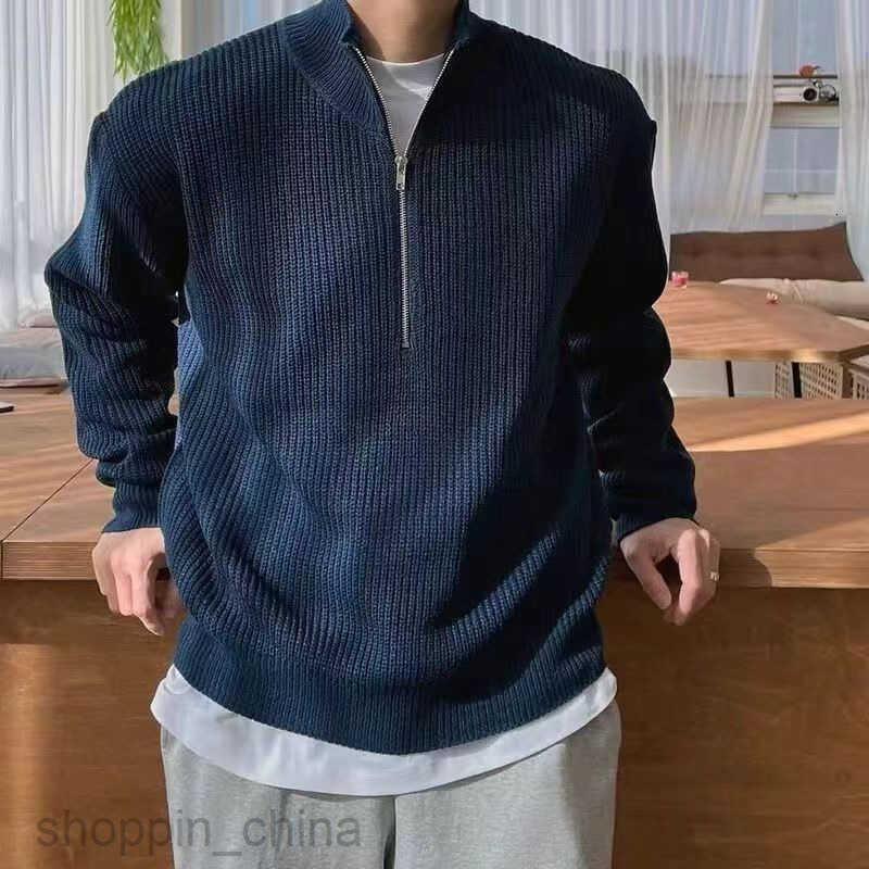 Men's Sweaters Autumn half zip cardigan sweater men's Korean version trendy cool and versatile stand up collar knitted sweater top high neck
