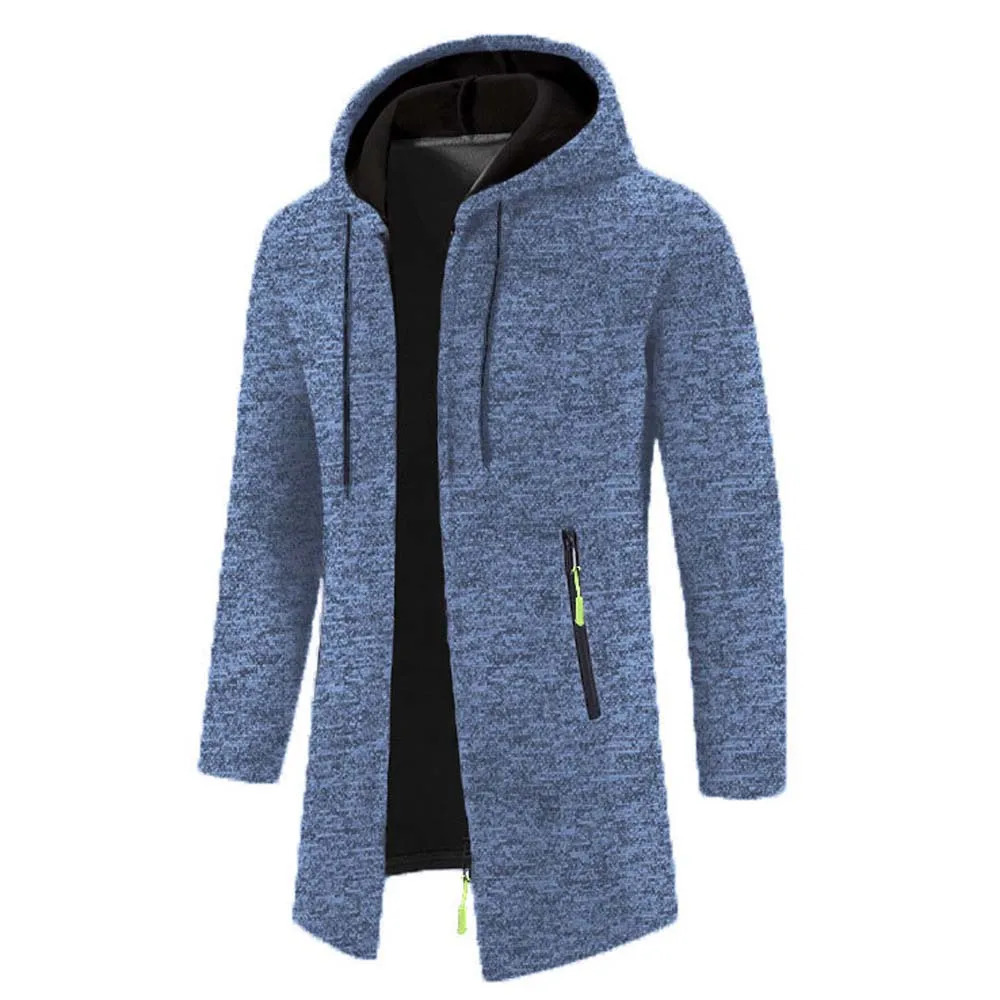 Mens Knitted Open Top Long Coat Hoodie Sleeve Zipper Pocket Ultra Thin Warm PYBGBSDZW125 241206