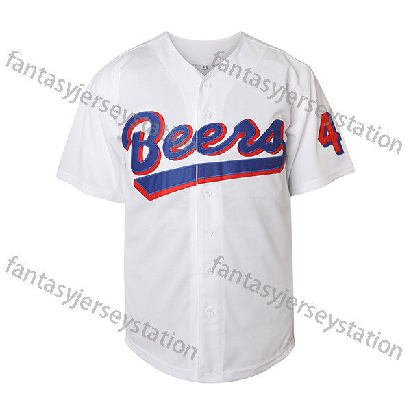 In Stock #44 White Embroidered Beers Baseball Jersey - V-Neck, Polyester, Machine Washable - Perfect for Sports & Casual Wear Christmas Day S-3XL Fast Shipping