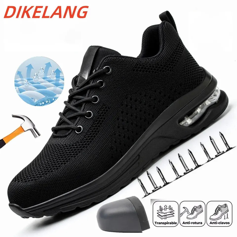 Mens breathable work shoes womens breathable work sports shoes steel toe caps puncture resistant safety shoes 241206