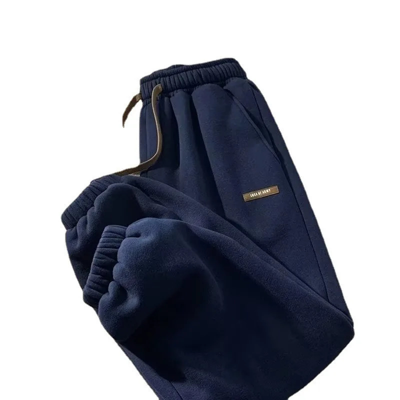 Winter thick plush sports pants for men brushed elastic waist harem to keep warm casual 241206