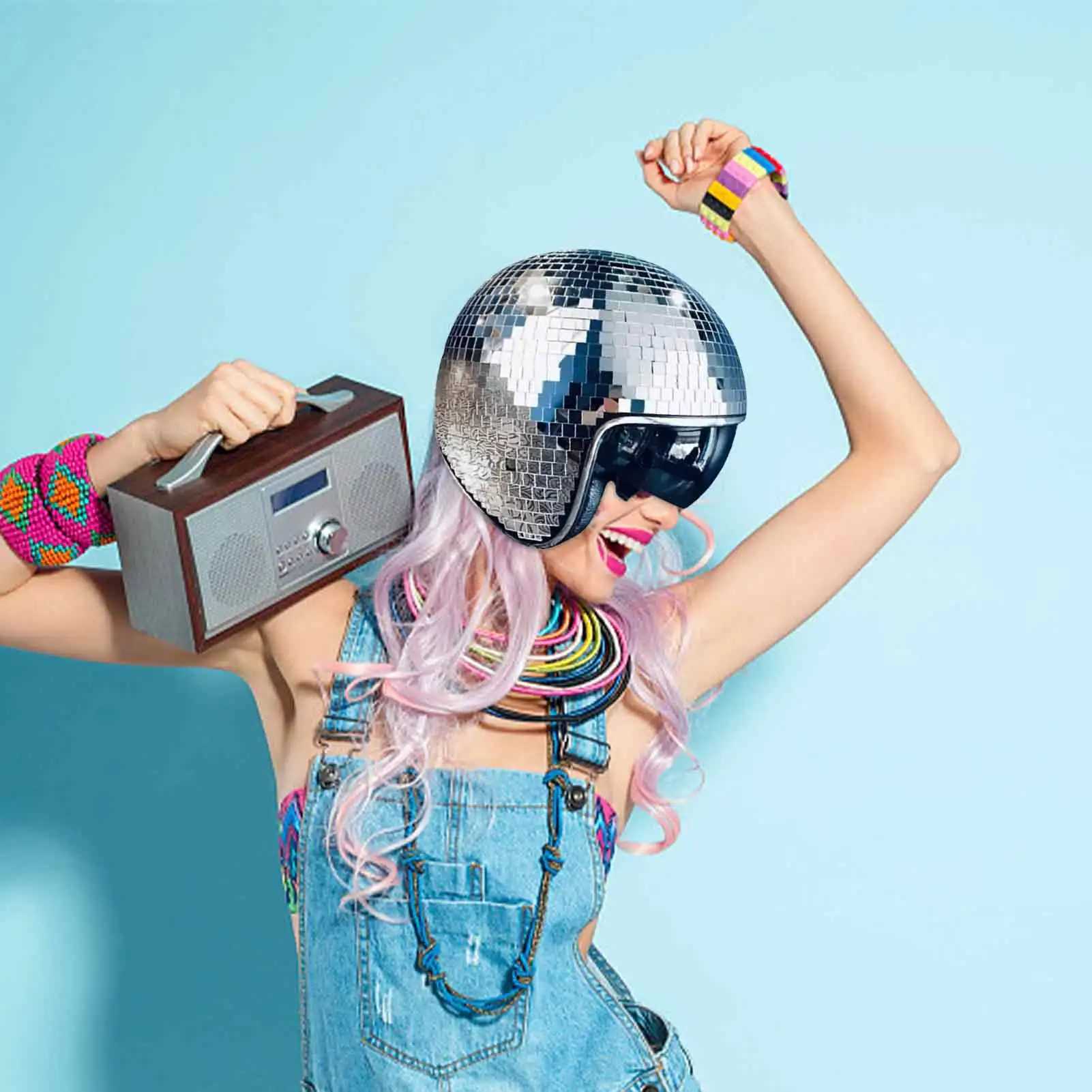 Classic Disco Ball Helmet Mirror Glitter Ball Helmets Hat Club Bar Party Full Glass Reflective Disco Shiny Hat for Costume PartyXJ241207