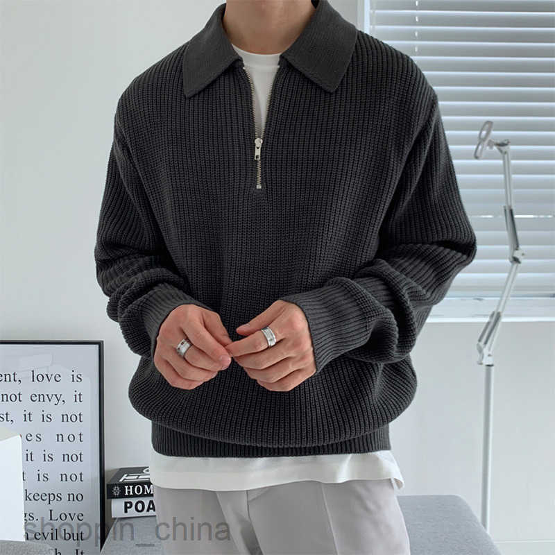 Men's Sweaters Korean Fashion Zipper Sweater Men Lapel Korean Fashion Casual Long Sleeve Solid Color Knitwear Top Coat Fashion