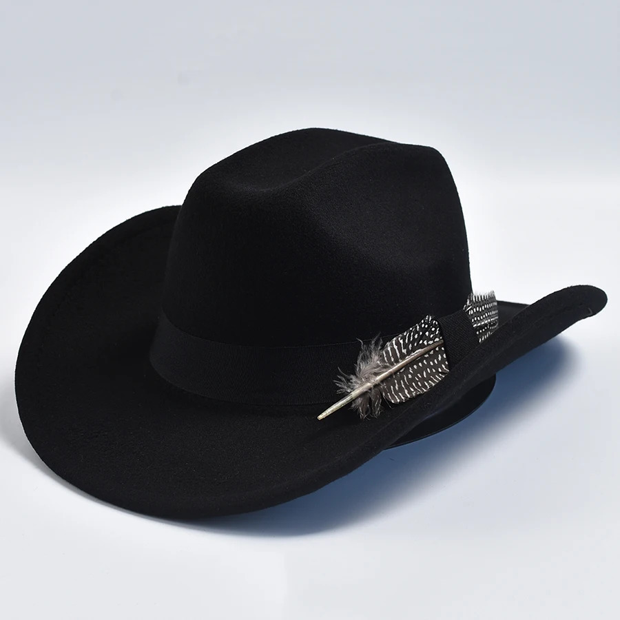 Mens handmade feather cowboy hat retro curve Brim gentleman Fedora jazz hat Sombrero Hombre 241206