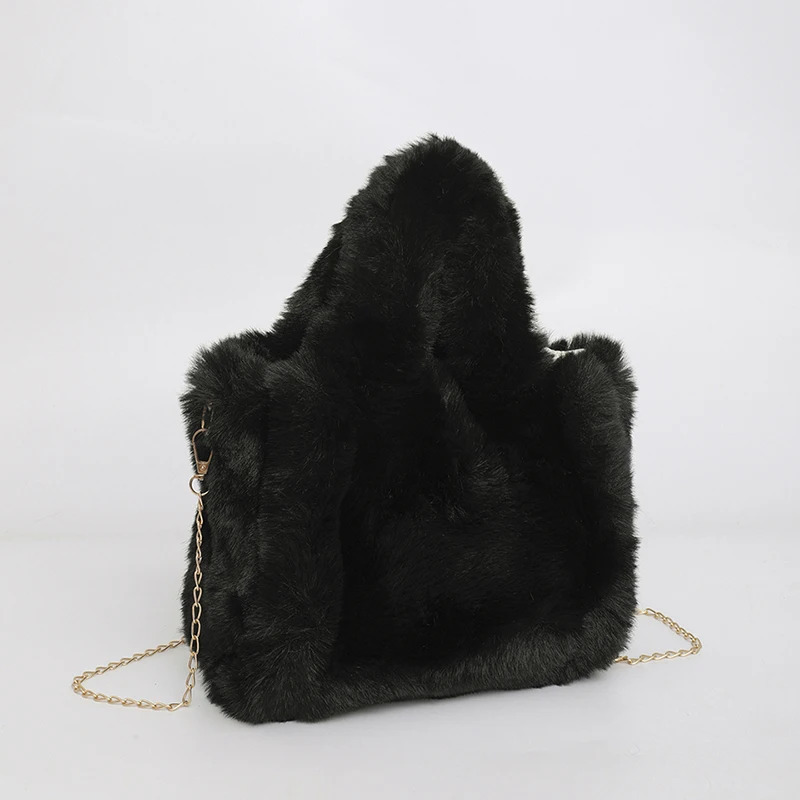 Womens Plush Handbag Soft Stray Bag Solid Color Fashion Shoulder Bag Large Capacity Fluffy Horizontal Bag Autumn/Winter 241205