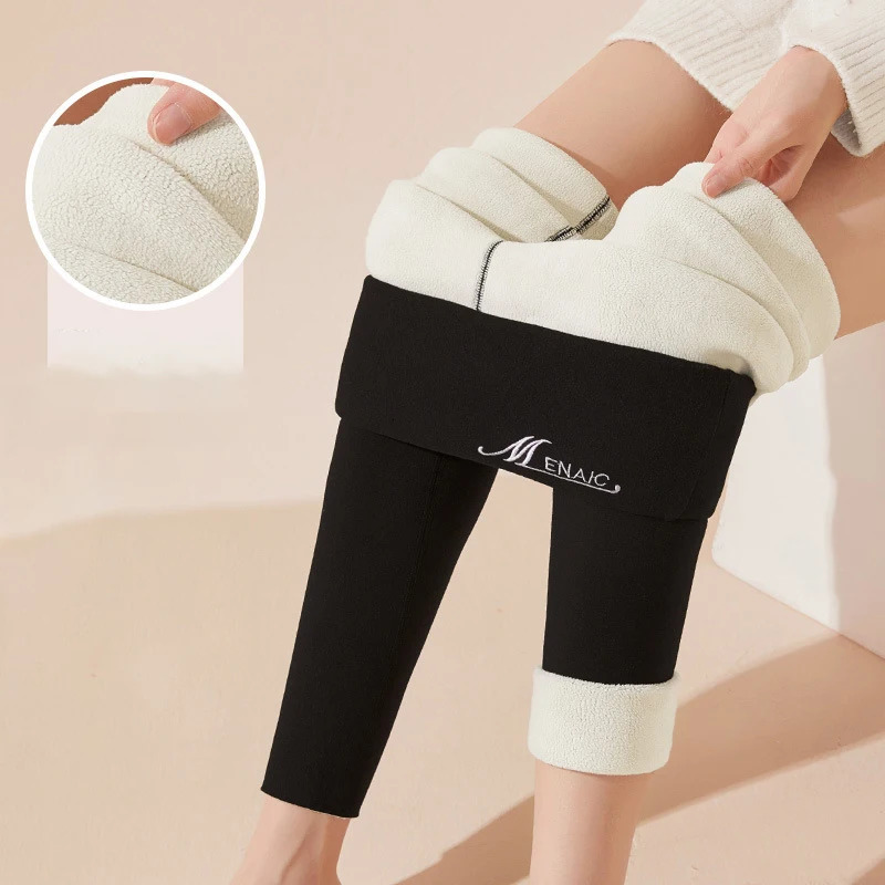 Winter womens warm and elastic ultra-fine wool tight fitting thick plush high waisted velvet elastic legs 241206