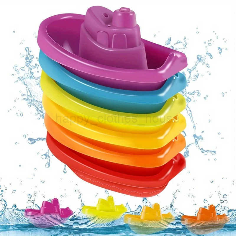 Bath Toys Floating Boats with Bathing Spoon Durable Educational Plastic Stacking Boat for Baby Water Table Toys Birthday GiftXJ241207