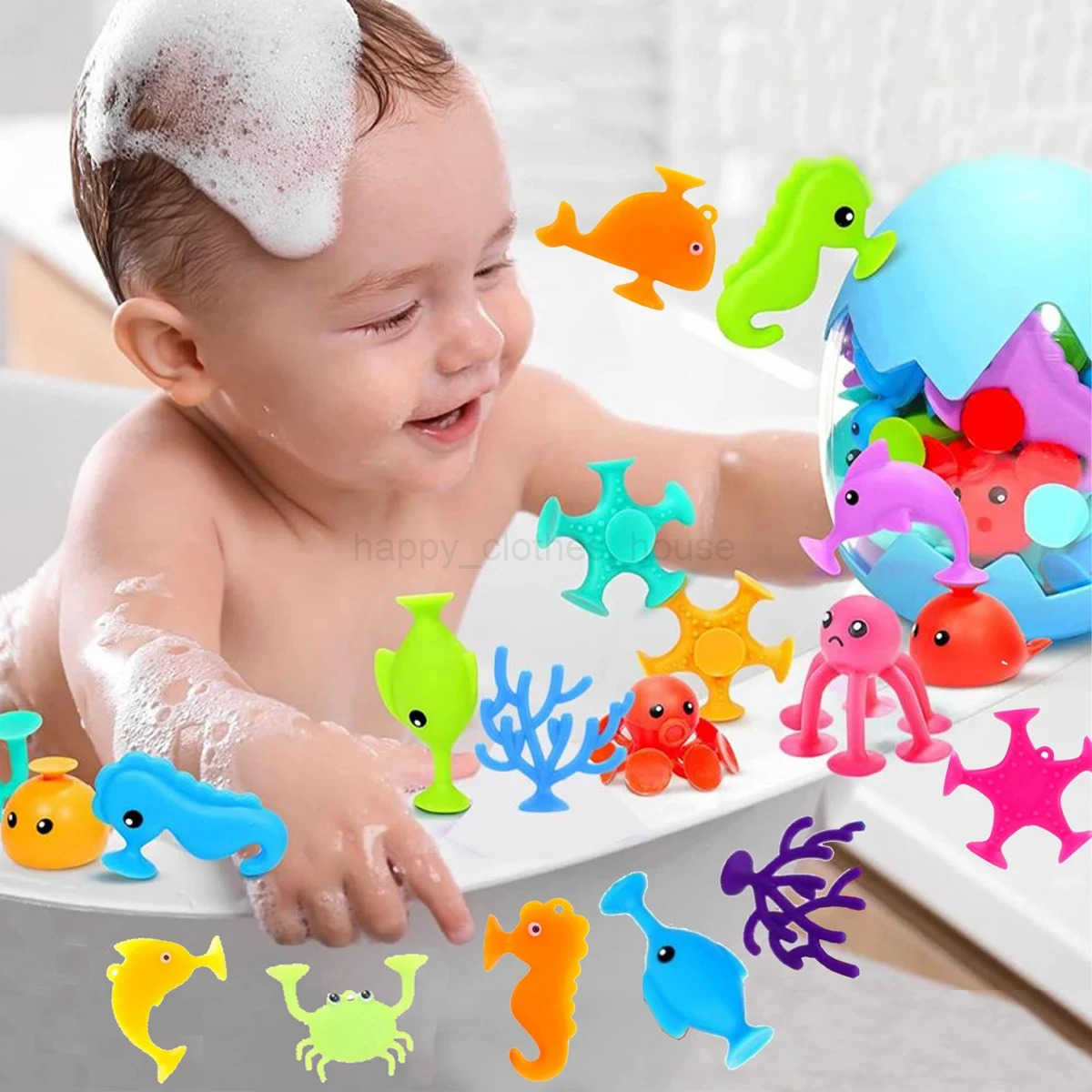 Baby Sucker Bath Toys for Kids Boys Girls Animal Shaped Suction Toys Parent-Child Interactive Game Window Travel Building BlocksXJ241207