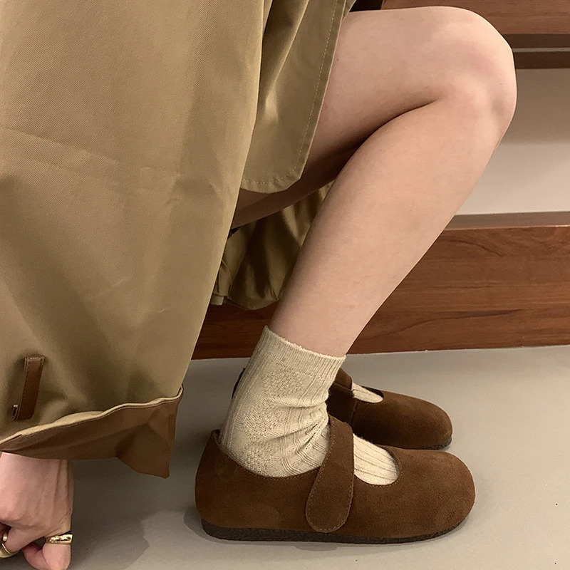 Warm wool womens Mary Jane shoes fashionable light round toe apartment comfortable outdoor soft soled 241206