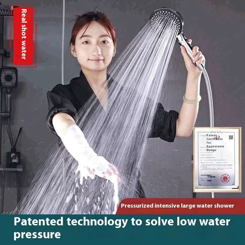 Large panel pressurized electroplated with three levels of showerhead, super strong emed sun drying head, water heater shower set