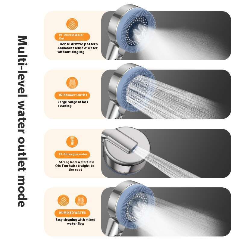 Powerful pressurized massage showerhead home use, head for showering, ultra high pressure, four levels handheld rain shower