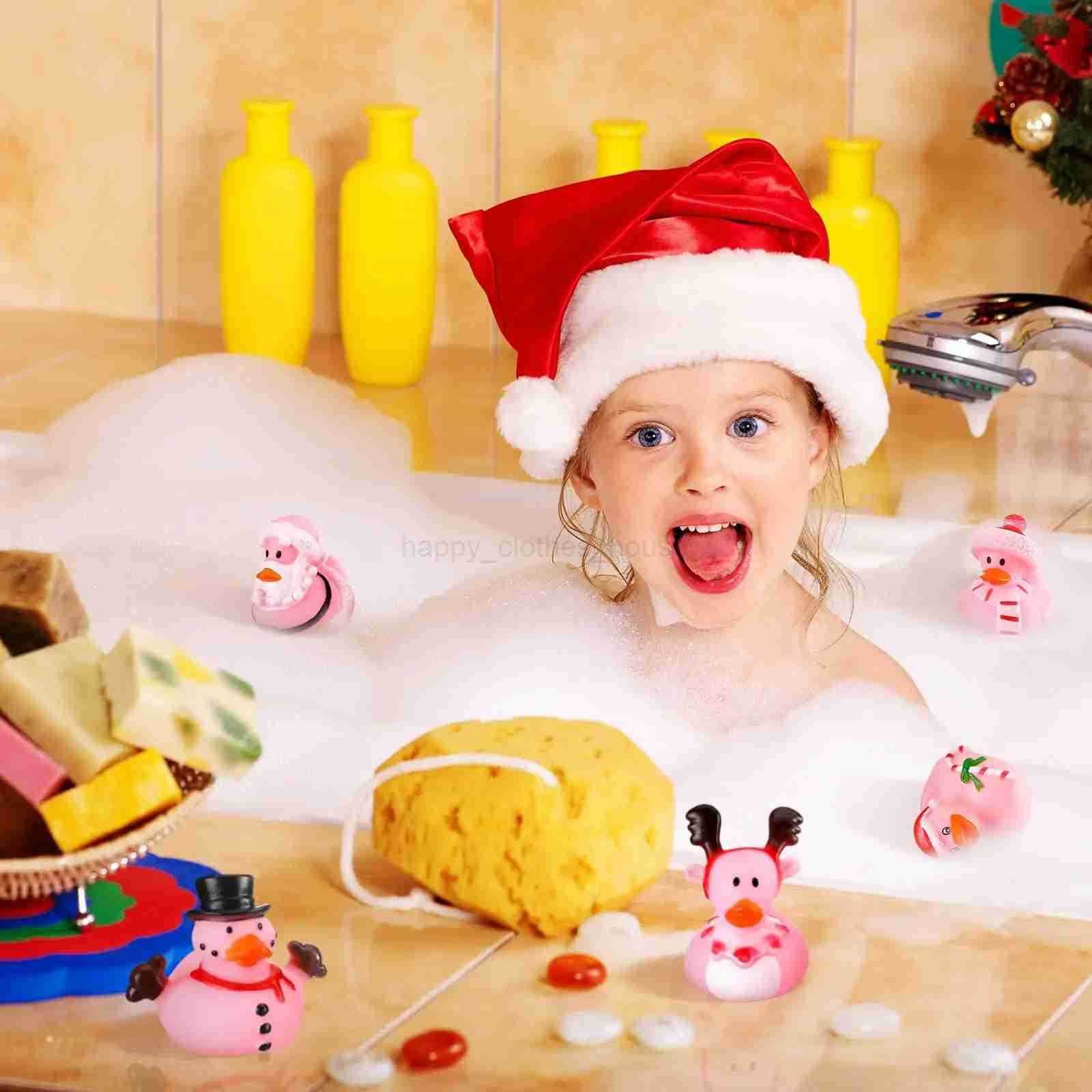 12/24/48pcs Pink Christmas Rubber Ducks 2 Inch Assorted Christmas Duckies Bath Toys Xmas Ducking Bathtub Toys for KidsXJ241207