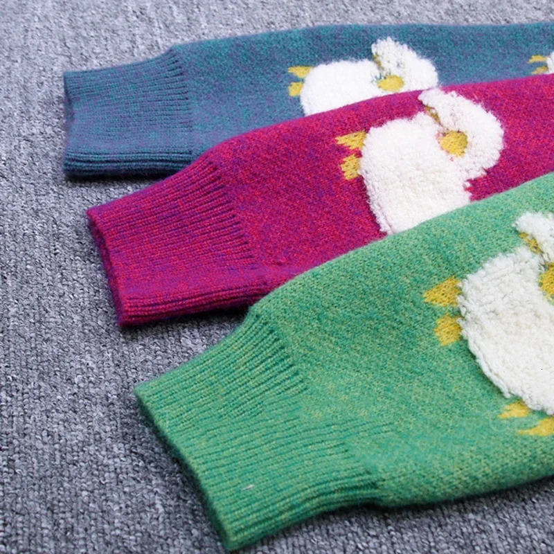 Open collar wool womens loose oversized long sleeved cartoon sheep elegant open top sweet knitted jacket 241206