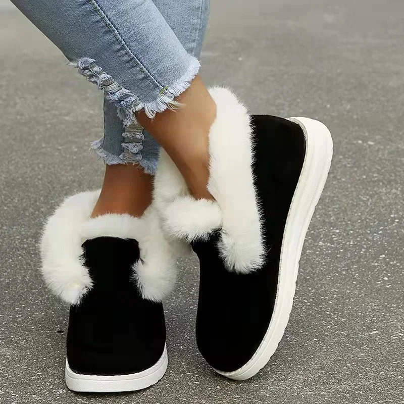 Womens Skating Comfortable Ankle Boots Winter Warm Plush Snow Suede Shoes 241206