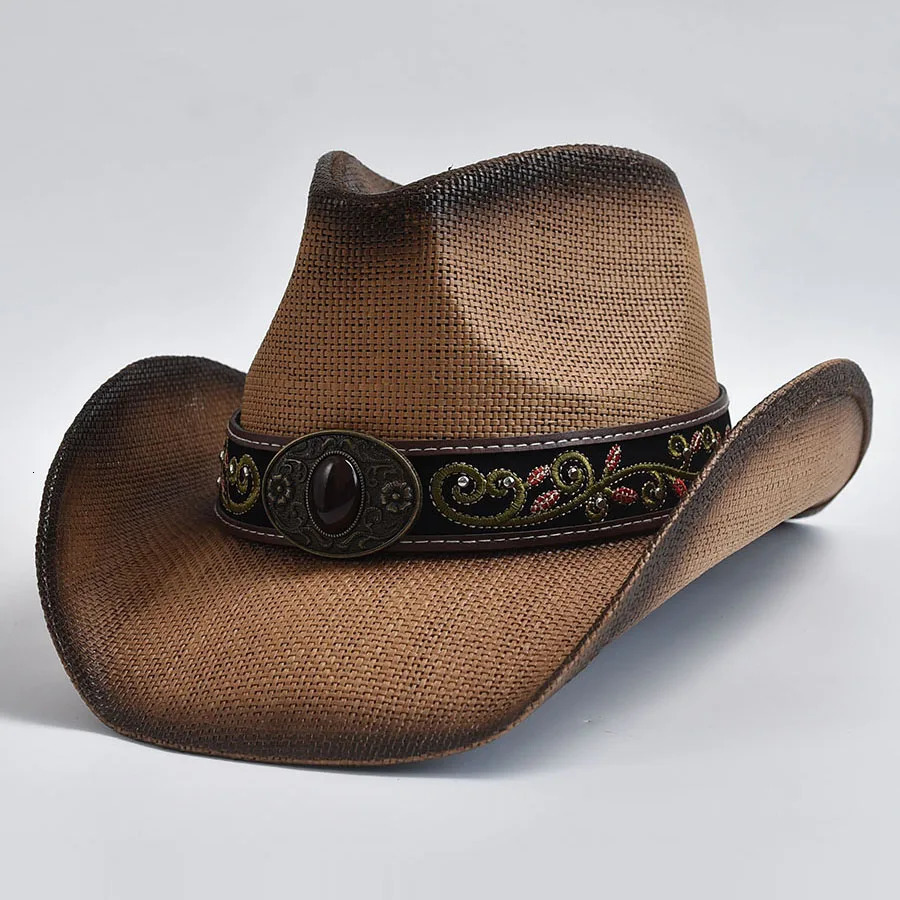 Retro Curly Edge Cowboy Girl Jazz Hat Western Straw Hat Mens Summer Beach Sun Hat 241206
