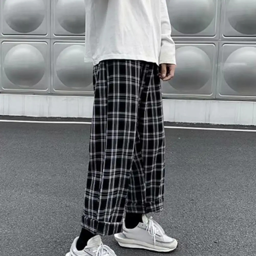 2024 mens oversized sports pants black plain casual pocket elastic waist student wide leg hiphop loose Trouser 241206