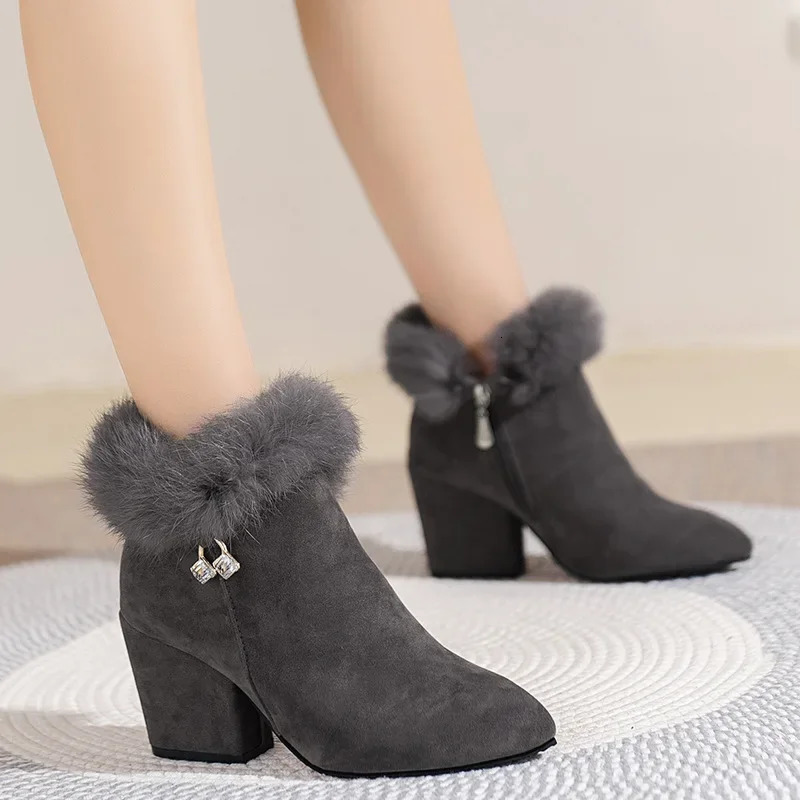 Womens fur winter warm ankle boots 2024 decoration zipper womens comfortable shoes 241206