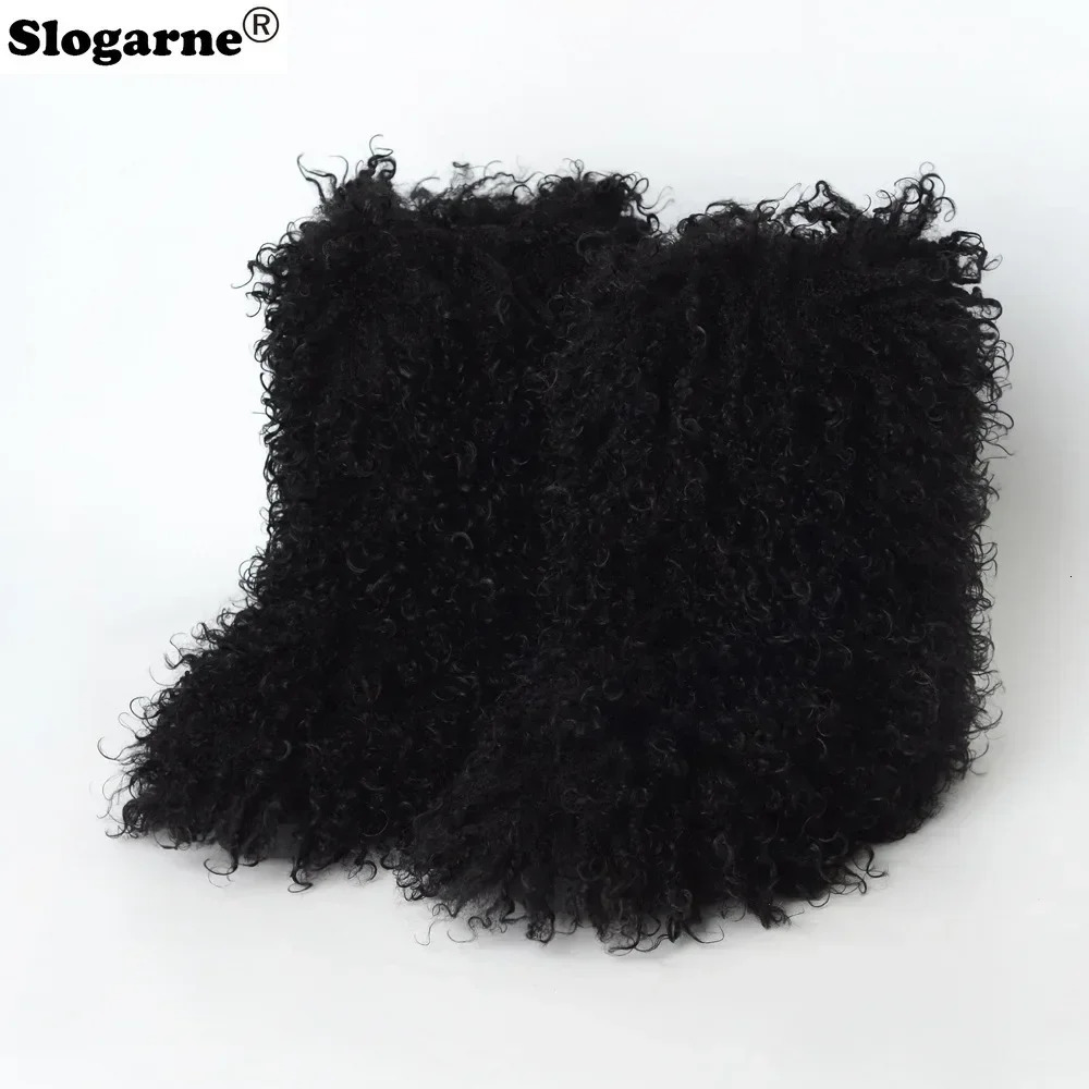 Womens Fashion Mongolian Fur Leather Boots Womens Fahsion Teddy Fur Snow Boots Fluffy Warm Artificial Wool Y2K Winter Shoes Plush Warm Shoes 241206