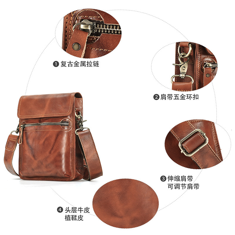 Vegetable tanned crossbody high-end leather head layer cowhide men's single shoulder bag