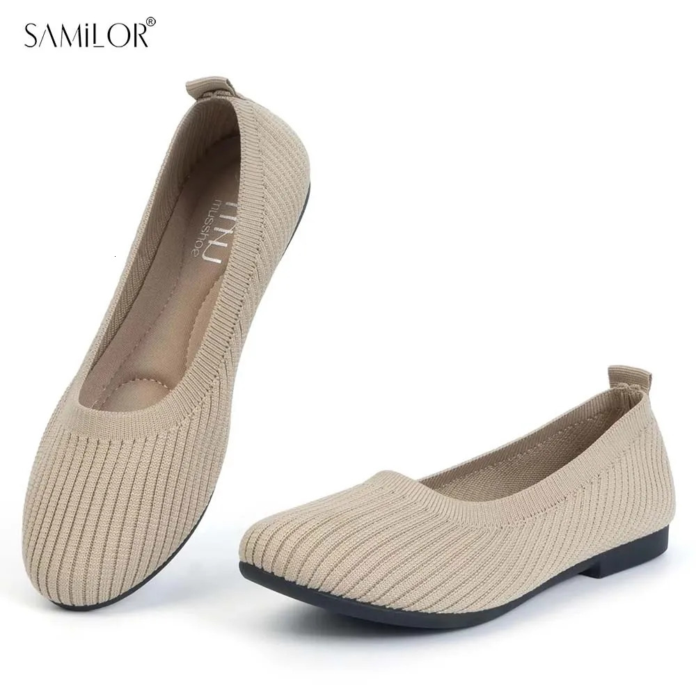 Samilor Knitted Ballet Flat Shoes Round Toe Suitable for Womens Casual Slippers Office Boat Plus Size Moccasins 241206