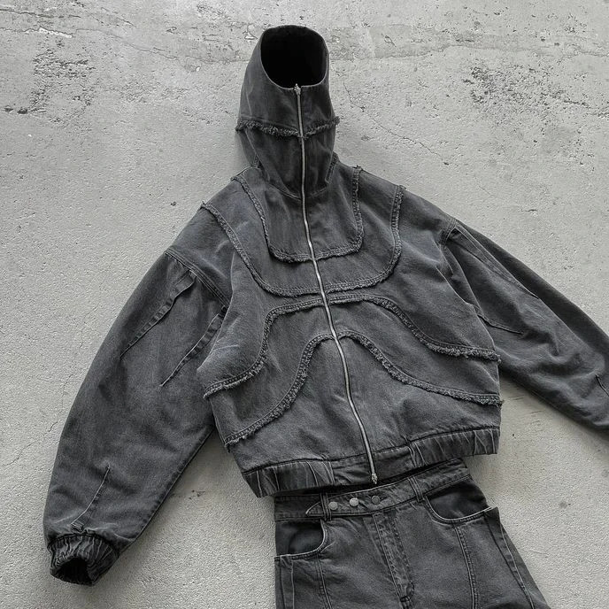 Y2K Gothic Autumn Jacket Harajuku Punk Washed Distressed Black Zipper Sportswear Oversized Mens and Womens Clothing 241206