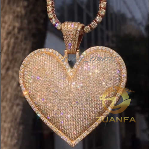 18k Gold Plated Jewelry Hip hop Pendant 2.5 Full Moissanite Diamond Heart Iced out Pendant 925 silver Letter Necklace Pendant
