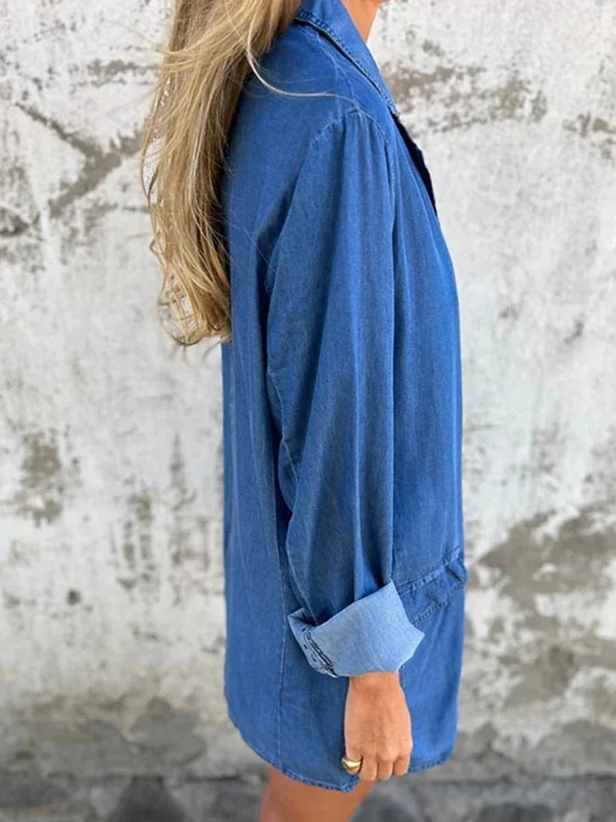 Womens oversized denim jacket retro long sleeved button down boyfriends autumn 241206