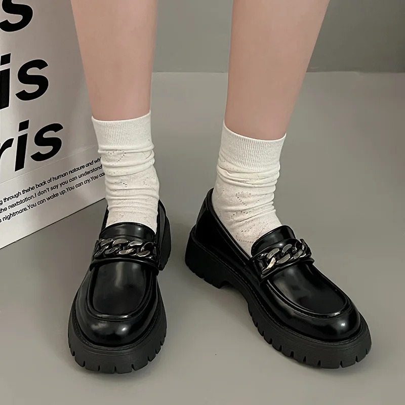 2024Womens Loafers Spring British Style Slip On Platform Mary Jane Shoes Woman Japanese Jk Uniform Lolita Shoe 241206