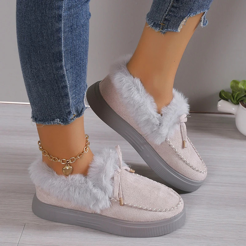 2023 Womens Winter Boots Warm Plush Velvet Ankle Snow Lace Soft Sports Shoes Comfortable Cotton 241206