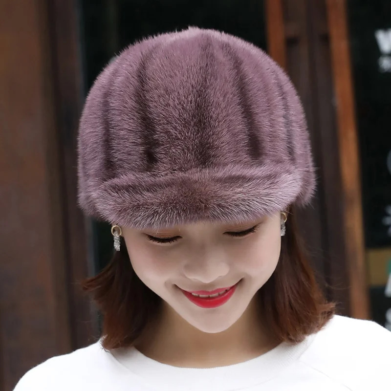 Womens genuine mink fur hat thick and warm Russian hat adult fashion and warm winter baseball hat natural minimum fur hat gray fur hat 241206