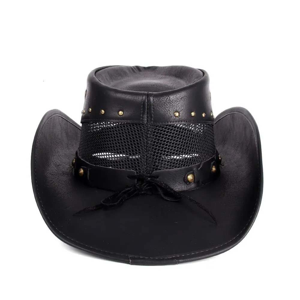 er Mens and Womens Leather Western Cowboy Hat Knight Hat Breathable Sun Hat Top Gorilla Para Hombres Mens Hat 241206