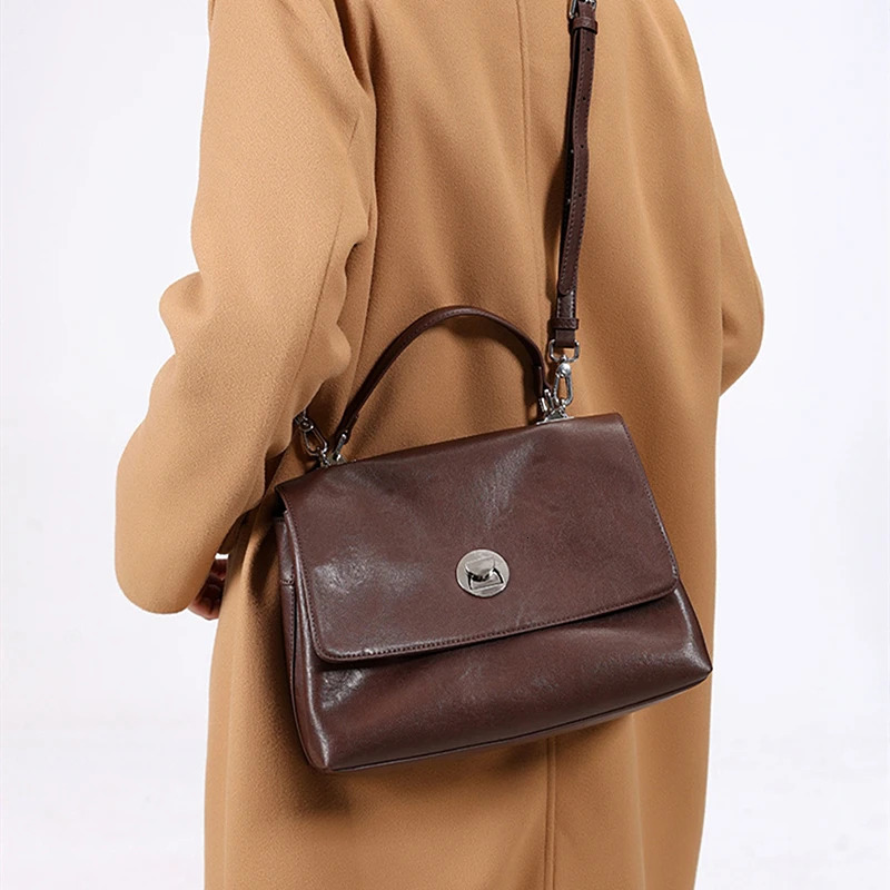 Hifashion Retro Genuine Leather Shoulder Bag for Women 2025 Trend Handbag Cross Body Office Womens Handbag 241205