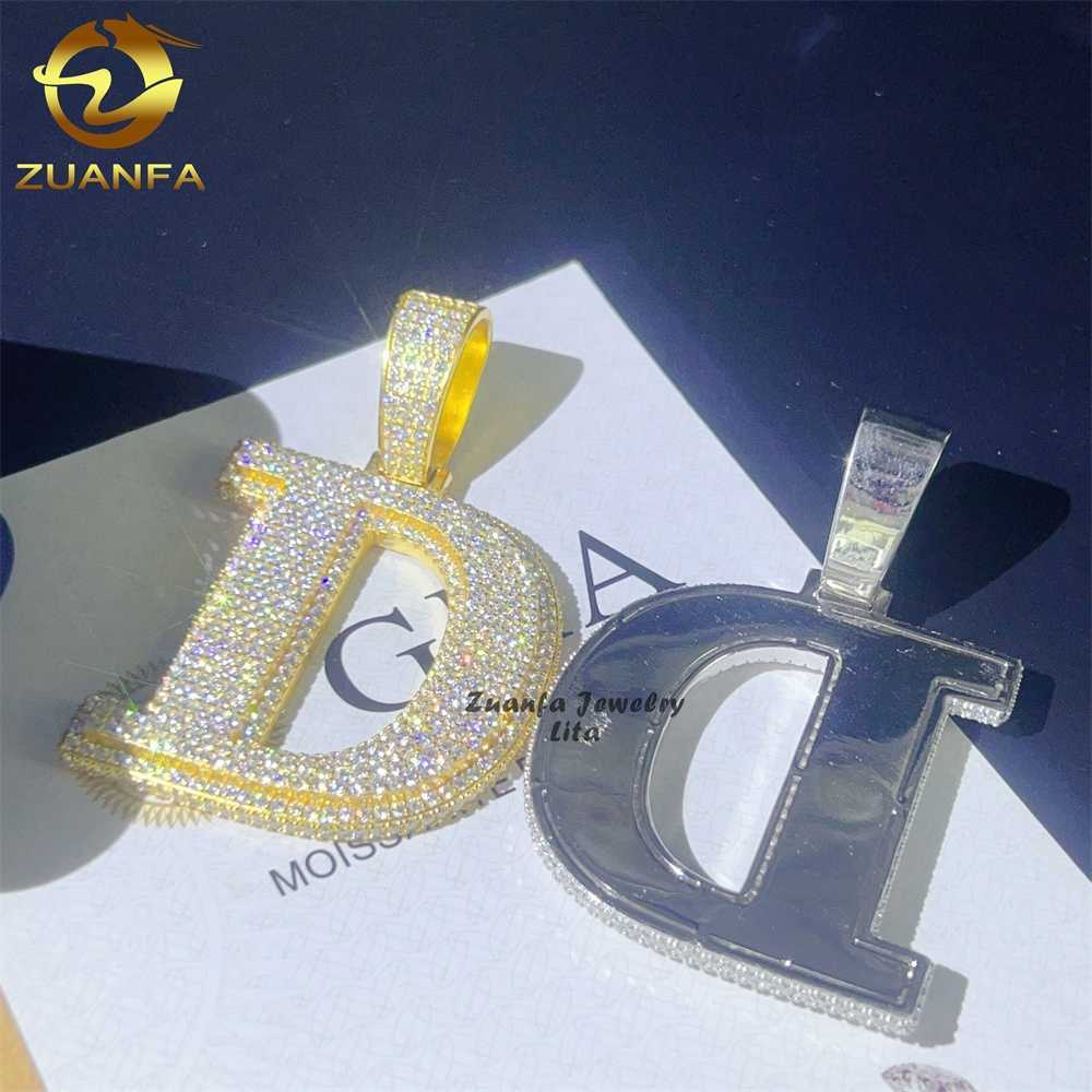 Custom top quality hip hop iced out diamond 925 sterling silver gold initial moissanite letter pendant