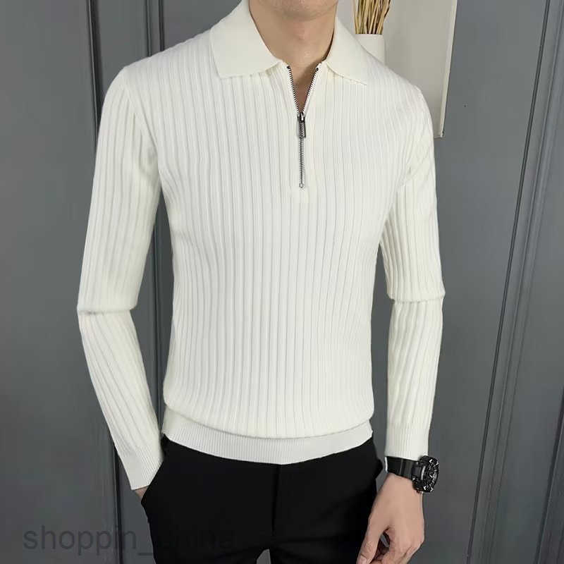 Men's Sweaters Flip collar knitted polo shirt warm pit stripe sweater men autumn and winter hot selling business half zipper knitted sweater