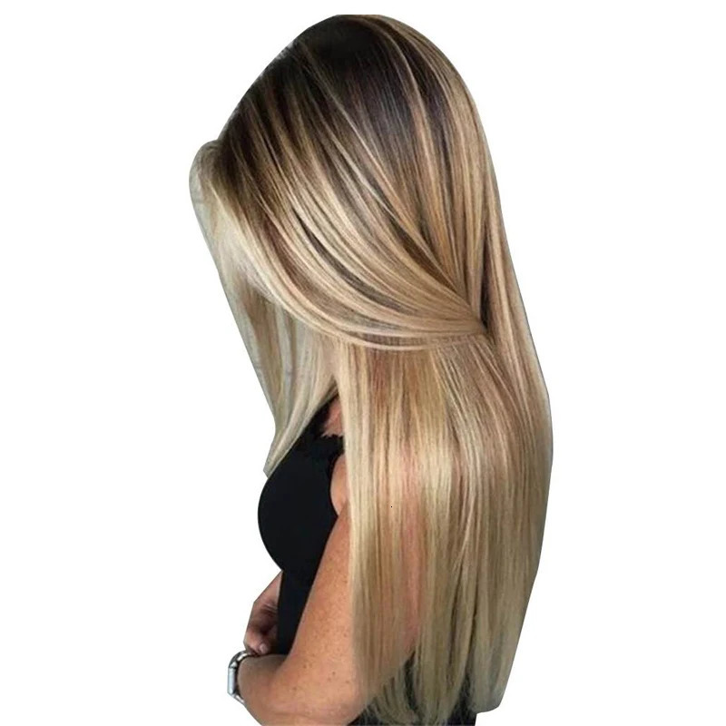 72cm womens long straight wig with hair net blonde synthetic wig suitable for daily wear 241205