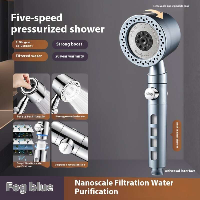 5-speed filtered super strong sun drying showerhead, head, pressurized shower showerhead set