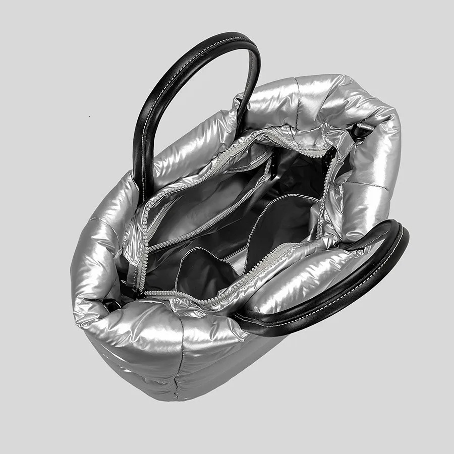 High end down big womens handbag winter contrasting color retro cloud shoulder bag womens space cushion jacket handbag 241205