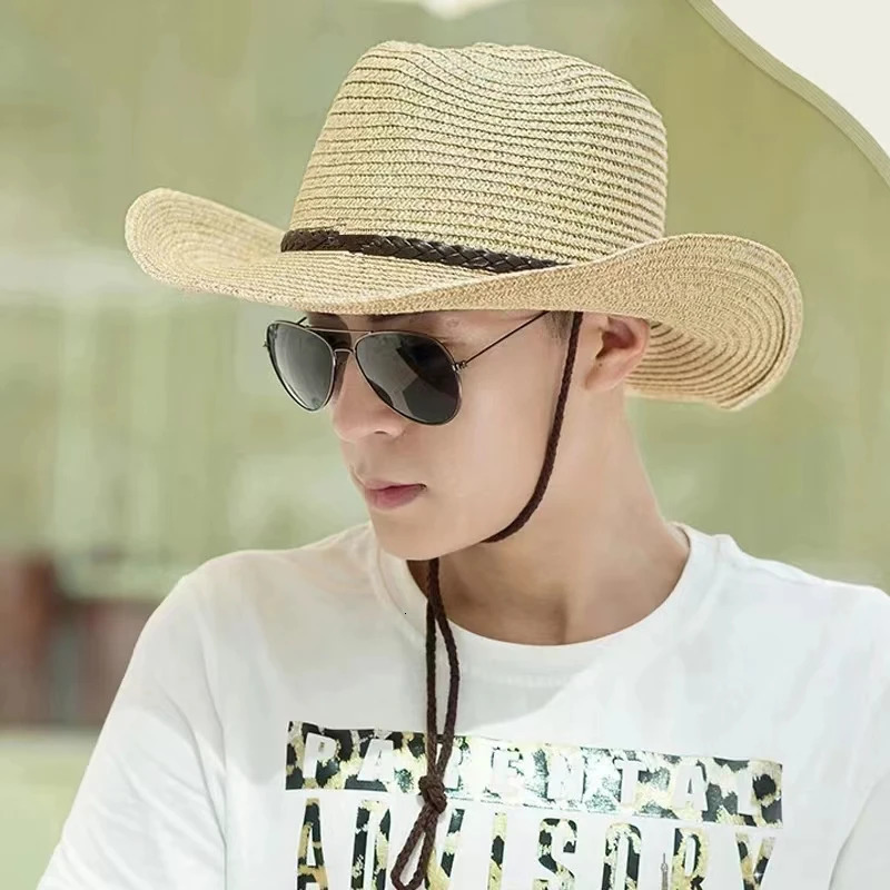 Summer mens hollow folding straw hat outdoor sun hat beach hat big Eaves Korean version straw hat 241206