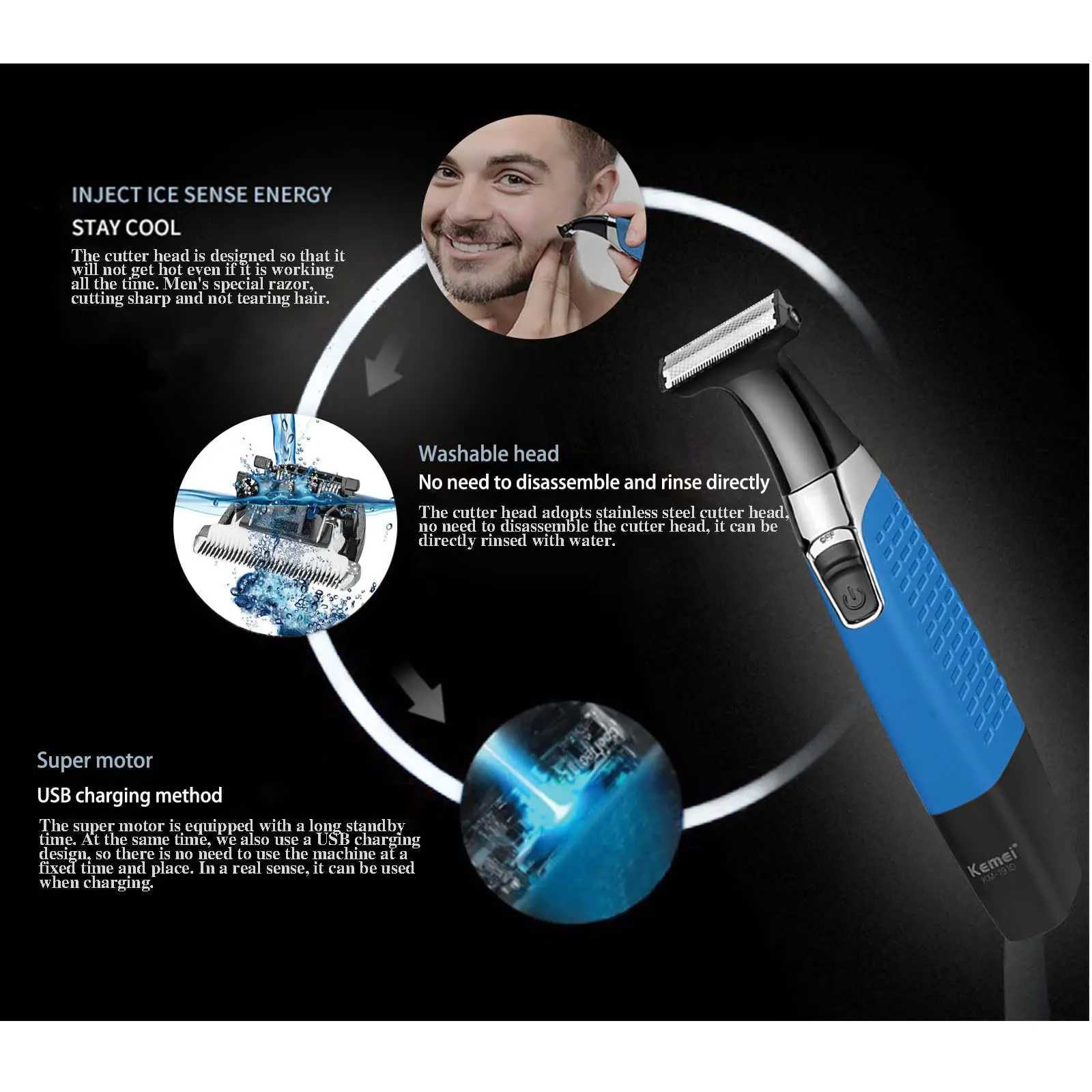 KEMEI Electric Shaver Professional Beard Trimmer Reciprocating Rubber Anti-skid Body Waterproof Rechargeable Shaver KM-1910XJ241207