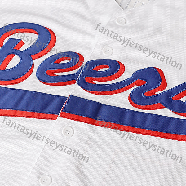 In Stock #44 White Embroidered Beers Baseball Jersey - V-Neck, Polyester, Machine Washable - Perfect for Sports & Casual Wear Christmas Day S-3XL Fast