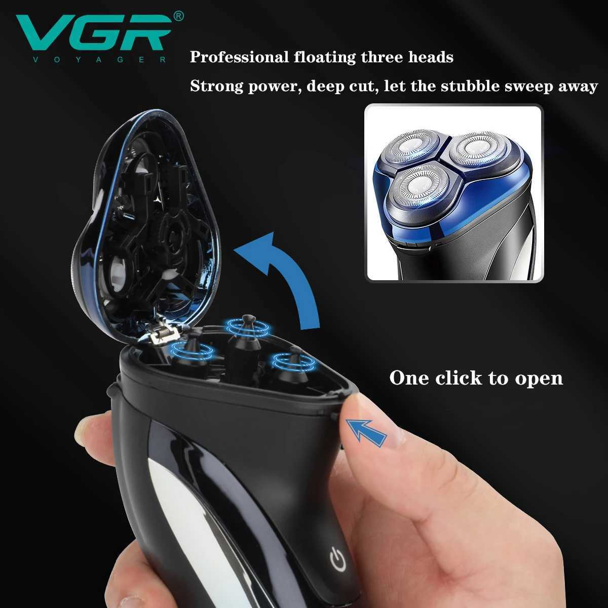 VGR Wet Dry Electric Shaver For Men Rotary Beard Electric Razor Shaving Machine Grooming Kit Rechargeable LCD DisplayXJ241207