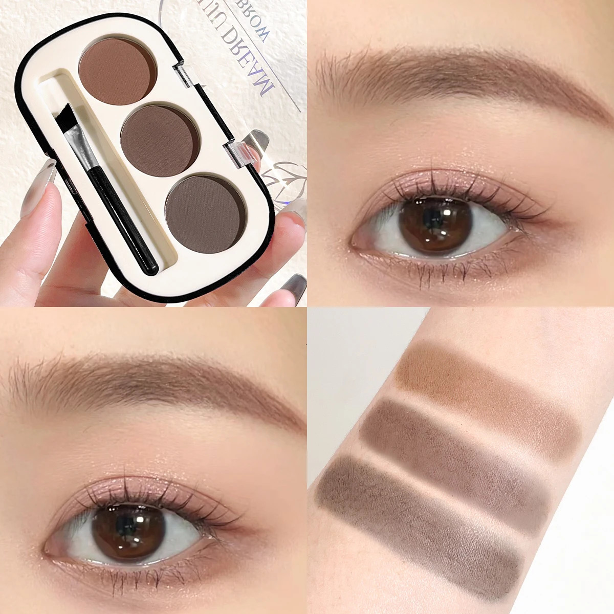 Three-color eyebrow powder pan eyebrow cream lasting waterproof and sweat-proof beginner eyebrow powder female 241206