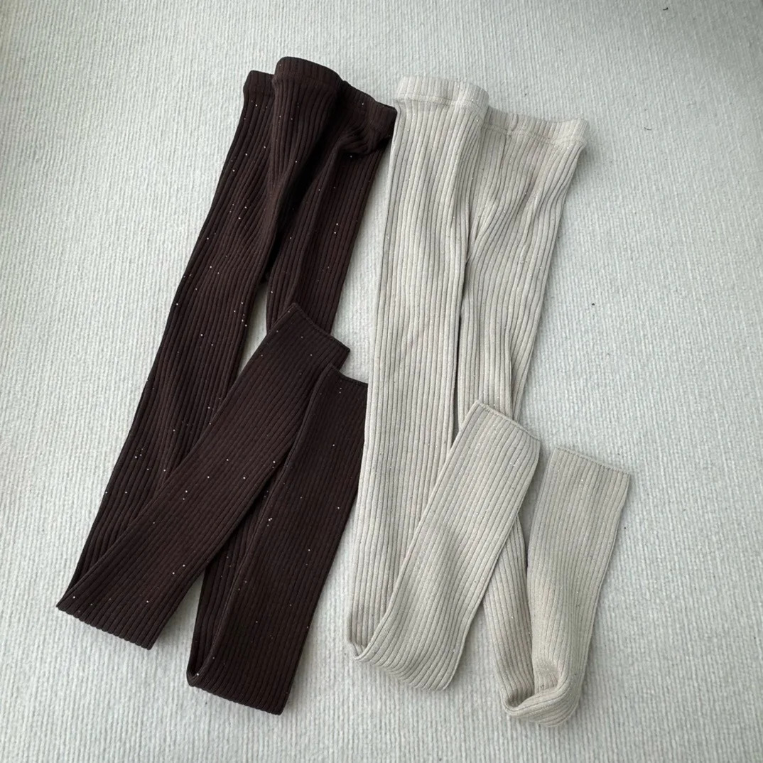 5 colors of womens autumn knitted long legs sparkling Bingbing small sequin long legs Ankora Burgundy pants solid leggings 241206