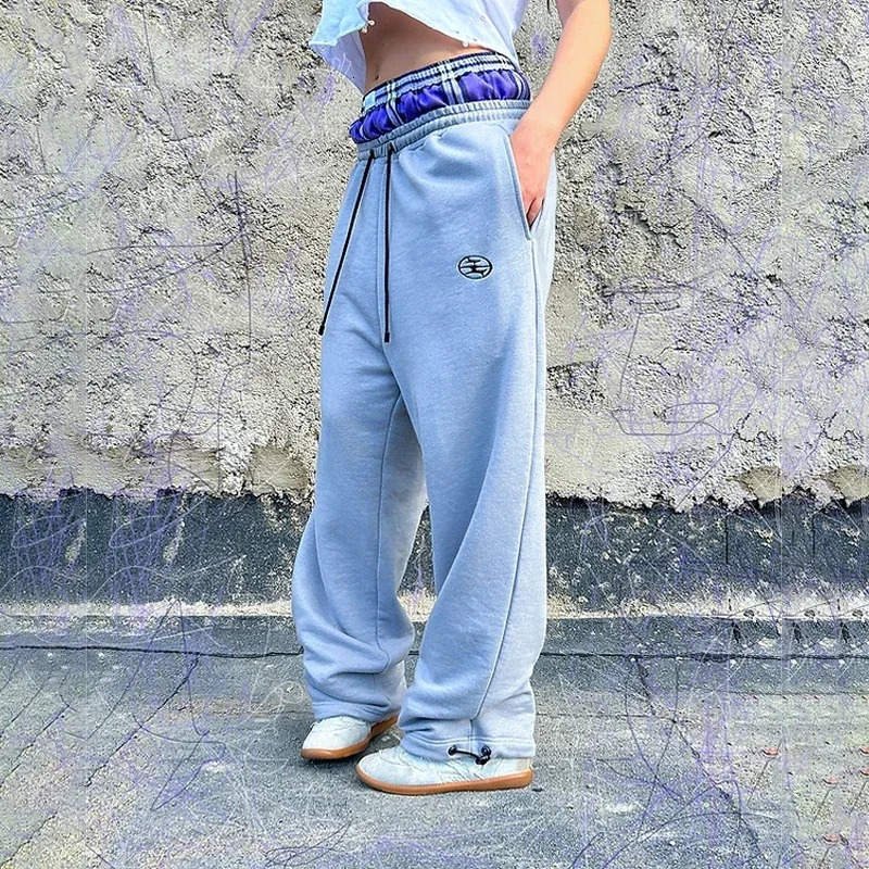 Y2K Retro Sports Pants Trend Double Waist Skateboarding Boxing Pants Hip Hop Mens Street Womens Casual Loose Sports Pants 241205