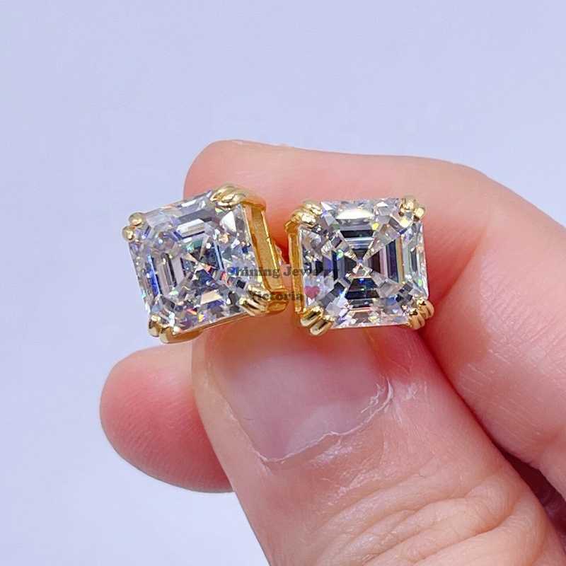 Screw Back Sterling Silver 925 GRA Certidicate VVS D Color Asscher Cut Moissanite Earrings