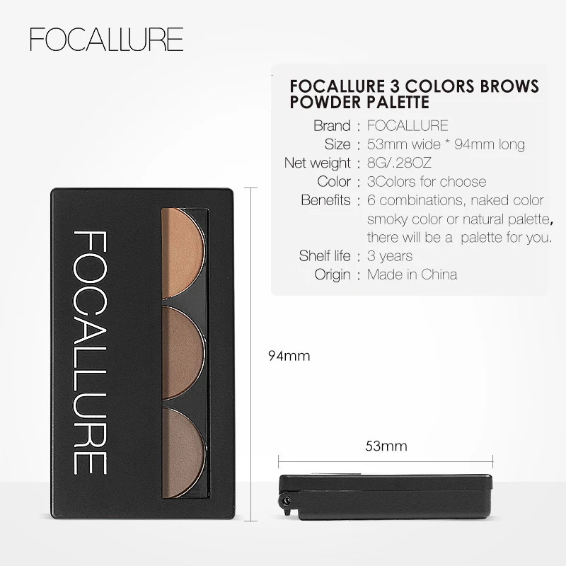 FOCALLURE 3 Colors Matte Eyebrow Powder Palette Waterproof Long-lasting Pomade Eye Brow Pomade Eyebrow Enhancer Makeup Cosmetics 241206
